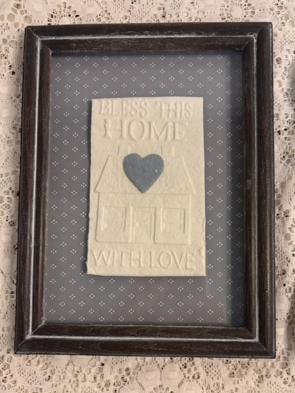 VTG Framed Cast Paper Art Bless This Home With Love House Blessing Art